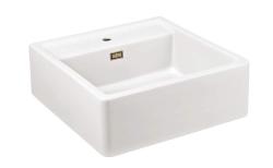 Ausmann Ceramic Panor Shade Vasă de bucătărie ceramică albă de tip Butler - Încorporabilă și intermediară 630 x 597 mm cu faleză pentru robinet și dop auriu 1208970558