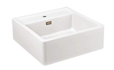 Ausmann Ceramic Panor Shade Vasă de bucătărie ceramică albă de tip Butler - Încorporabilă și intermediară 630 x 597 mm cu faleză pentru robinet și dop auriu 1208970558