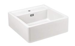 Ausmann Ceramic Panor Shade chiuvetă ceramică albă tip Butler - montare sub blat și semi-încastrată 630 x 597 mm cu platformă pentru robinet și dop din oțel inoxidabil 1208970560.