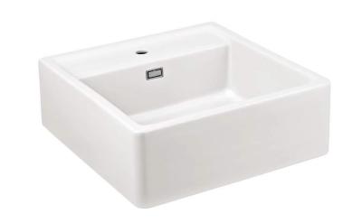 Ausmann Ceramic Panor Shade chiuvetă ceramică albă tip Butler - montare sub blat și semi-încastrată 630 x 597 mm cu platformă pentru robinet și dop din oțel inoxidabil 1208970560.