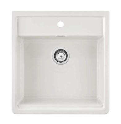 Ausmann Ceramic Panor Shade chiuvetă ceramică albă tip Butler - montare sub blat și semi-încastrată 630 x 597 mm cu platformă pentru robinet și dop din oțel inoxidabil 1208970560.