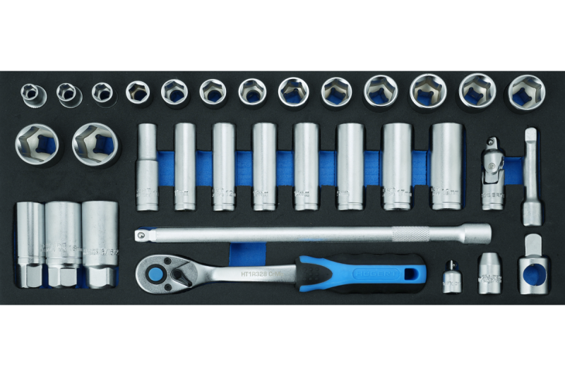 Set de scule cu clichet de 3/8", 33 de piese, inserție EVA.