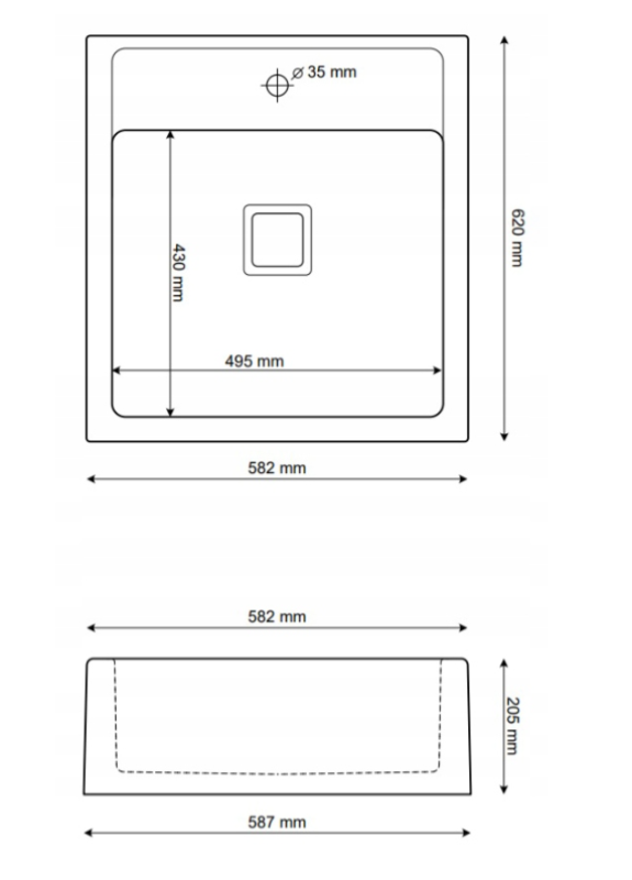 Graniteland Arno Granit Aspect de piatră albastră chiuvetă încastrată 582x620mm cu dop pătrat din inox 1208970600
