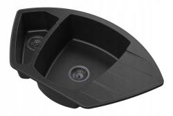 Graniteland Monte Granit negru piatră de calcar chiuvetă de colț montaj pe blat 901x538mm cu dop din oțel inoxidabil 1208970601