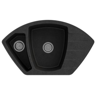 Graniteland Monte Granit negru piatră de calcar chiuvetă de colț montaj pe blat 901x538mm cu dop din oțel inoxidabil 1208970601