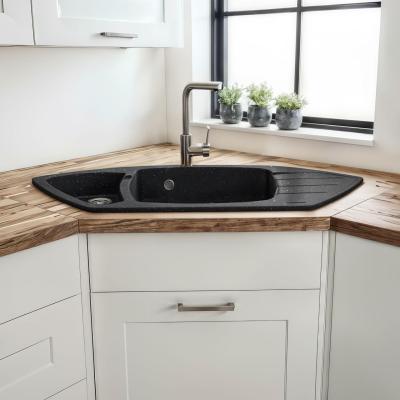 Graniteland Monte Granit negru piatră de calcar chiuvetă de colț montaj pe blat 901x538mm cu dop din oțel inoxidabil 1208970601