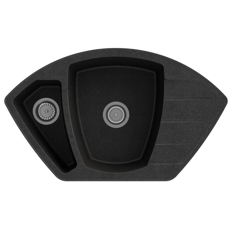 Graniteland Monte Granit negru piatră de calcar chiuvetă de colț montaj pe blat 901x538mm cu dop din oțel inoxidabil 1208970601