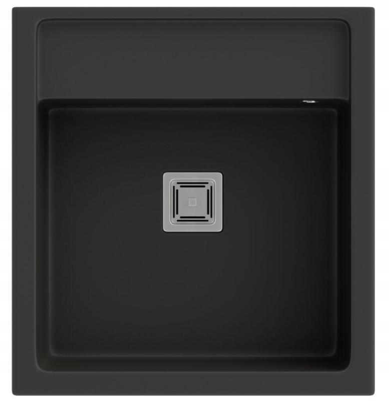 Graniteland Arno chiuvetă din granit negru pentru montaj încorporat 582x620mm cu dop pătrat din inox 1208970602