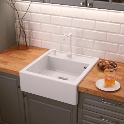 Graniteland Arno Chiuvetă din granit alb pentru montare deasupra 582x620mm cu dop pătrat din oțel inoxidabil 1208970604.