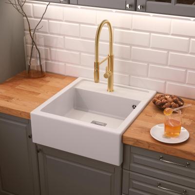 Graniteland Arno Chiuvetă din granit alb pentru montare deasupra 582x620mm cu dop pătrat din oțel inoxidabil 1208970604.
