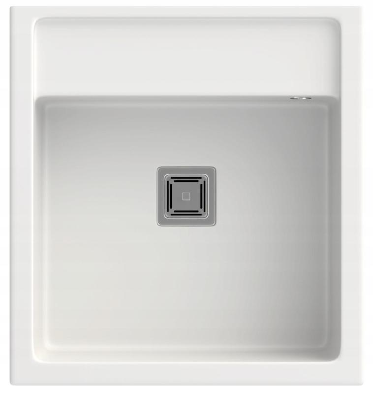 Graniteland Arno Chiuvetă din granit alb pentru montare deasupra 582x620mm cu dop pătrat din oțel inoxidabil 1208970604.