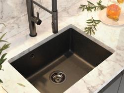 Graniteland Solo Granit negru calcar chiuvetă submontată 42x34 cm cu dop din inox 1208970606