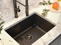 Landul de Granit Solo Chiuvetă de Granit Neagră submontată 42x34 cm cu Dop din Oțel Inoxidabil 1208970611