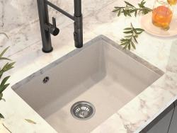 Chiuvetă de granit Graniteland Solo, nisip bej, montare sub blat, 42x34 cm, cu dop din inox 1208970612