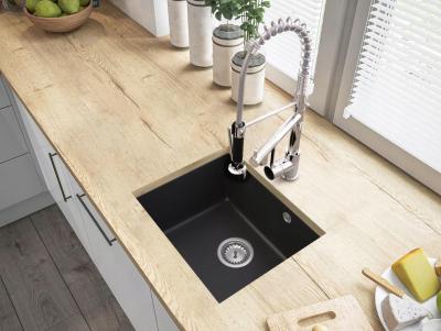 Chiuvetă de granit Graniteland Solo, nisip bej, montare sub blat, 42x34 cm, cu dop din inox 1208970612