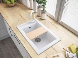Graniteland Magra Granit Alb Chiuvetă de suprafață 686 x 427 mm cu orificiu pentru robinet și Plug din oțel inoxidabil 1208970614