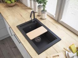 Graniteland Magra Granit Negru Chiuvetă de suprafață 686 x 427 mm cu gaura pentru robinet și Plug din oțel inoxidabil 1208970616