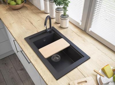 Graniteland Magra Granit Negru Chiuvetă de suprafață 686 x 427 mm cu gaura pentru robinet și Plug din oțel inoxidabil 1208970616