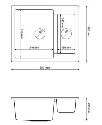Graniteland Adda Granit negru Ardezie aspect piatră dură 1.5 Chiuvetă de suprafață 600x495mm cu dop din oțel inoxidabil 1208970619