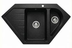 Graniteland Amiata Granit negru aspect piatră de ardoise Chiuvetă de colț montată pe blat 955x489mm cu dop din oțel inoxidabil 1208970620