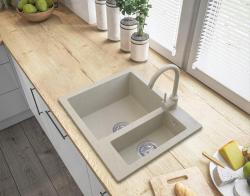 Graniteland Adda Granit Bej nisip 1.5 Chiuvetă montată pe blat 600x495mm cu dop din oțel inoxidabil 1208970621