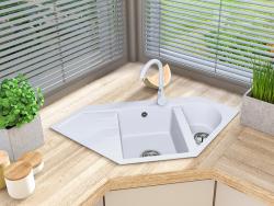 Graniteland Amiata Granit Chiuvetă de colț albă de suprafață 965x496mm cu Plug din oțel inoxidabil 1208970622