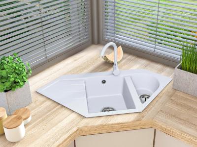 Graniteland Amiata Granit Chiuvetă de colț albă de suprafață 965x496mm cu Plug din oțel inoxidabil 1208970622