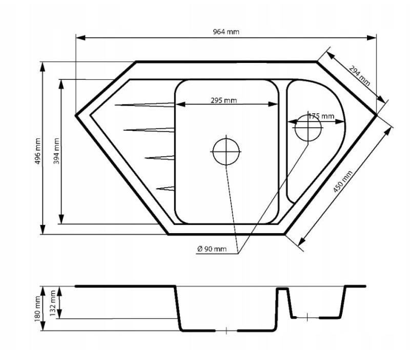 Graniteland Amiata Granit Chiuvetă de colț albă, montată pe blat, 965 x 496 mm, cu dop din oțel inoxidabil 1208970622
