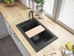 Graniteland Magra Granit Antracit Aur Chiuveta de suprafață 686 x 427 mm cu bancă pentru robinet și plug din inox 1208970623