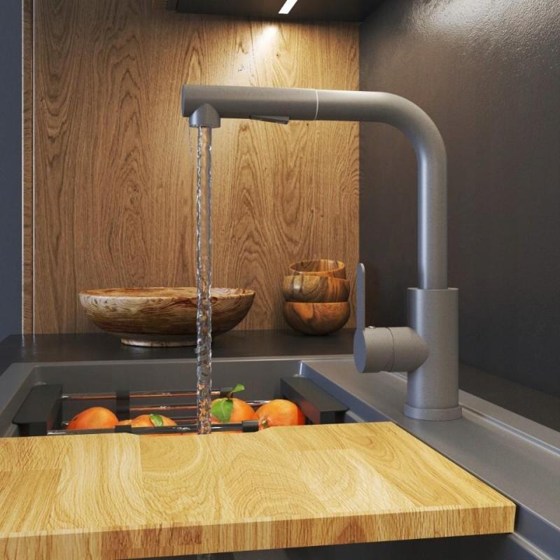 Graniteland Celeste Baterie de bucătărie gri cu gura de scurgere extensibilă și duș de mână cu dublă funcție 1208970663