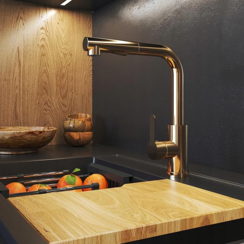 Graniteland Celeste Robinet de Bucătărie din Cupru cu Duza Extensibilă și Duș de Mână cu Funcție Dublă 1208970665