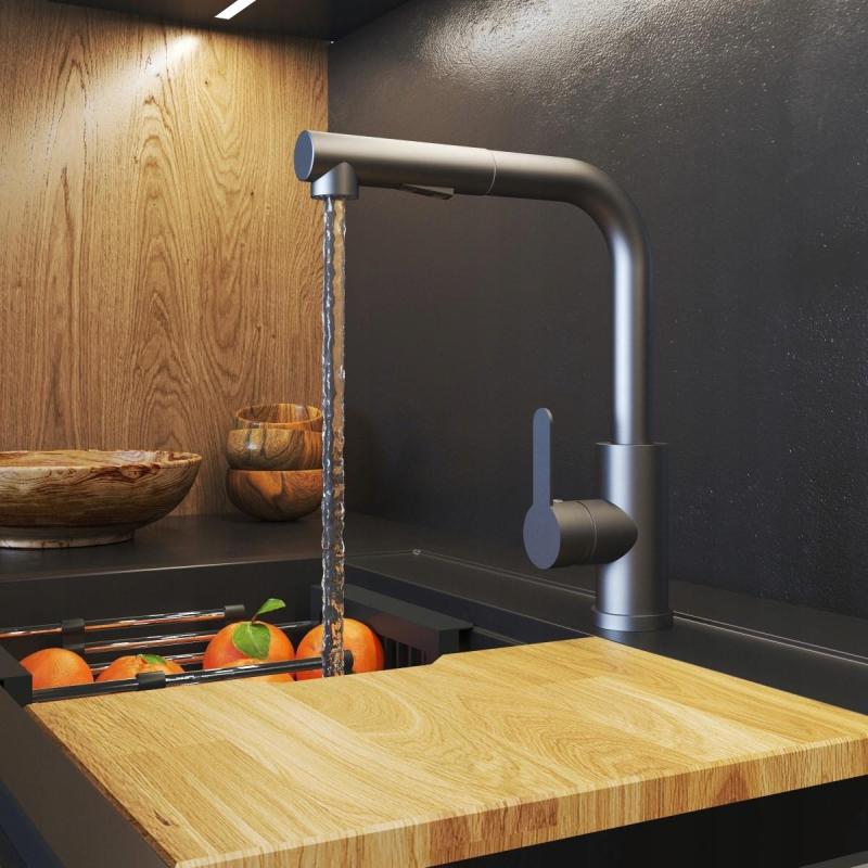 Graniteland Celeste Robinet de bucătărie cu duș extractibil și dublă funcție, finisaj Gun Metal 1208970666