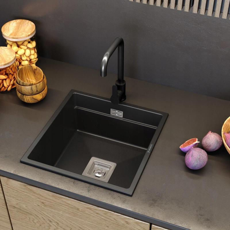 Baterie de bucătărie Graniteland Stellar Neagră cu gură pivotantă 1208970671