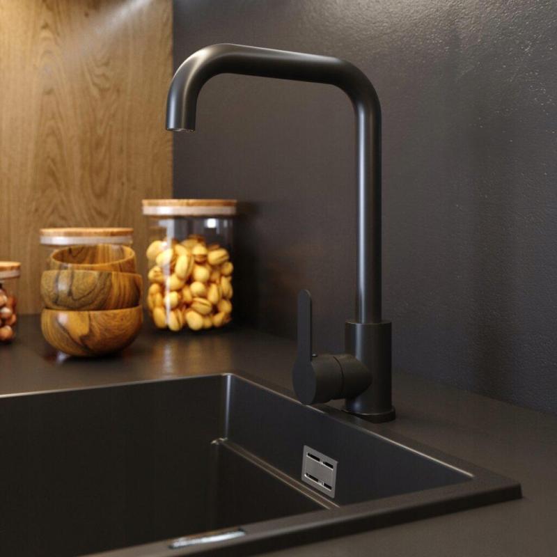 Baterie de bucătărie Graniteland Stellar Neagră cu gură pivotantă 1208970671