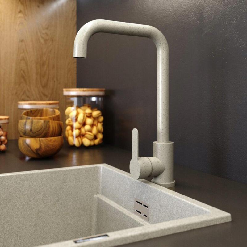 Kraan de bucătărie Graniteland Stellar, nisip bej, cu gura de scurgere rotativă, 1208970672.