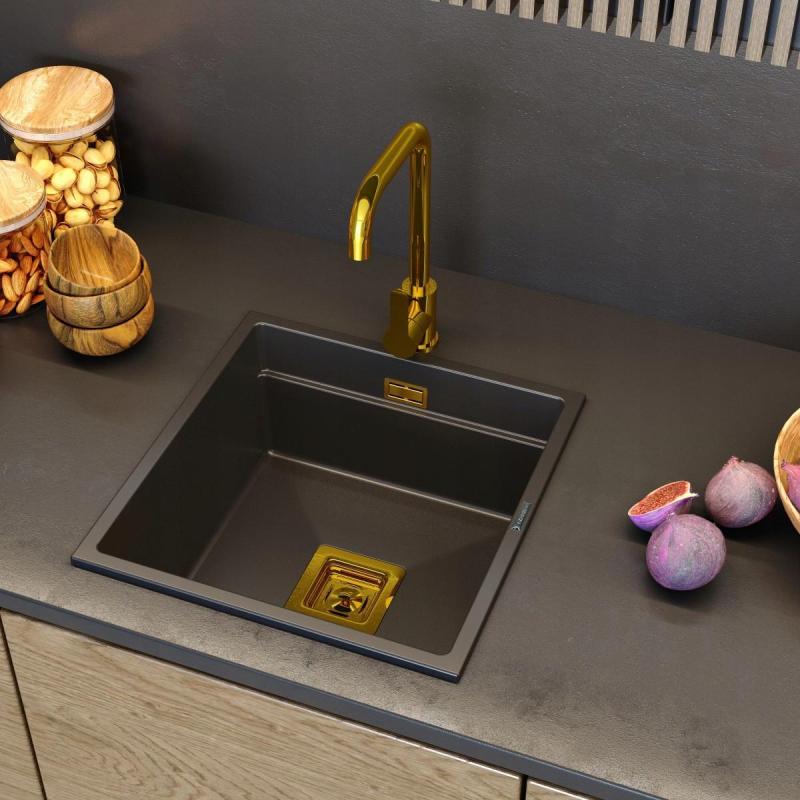 Graniteland Stellar Robinet de bucătărie auriu cu gura de scurgere rotativă 1208970673.