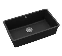 AquaGranite Modulo R19 chiuvetă mare din granit negru 76x43 cm instalare sub blat și pe blat cu dop din inox 1208970688