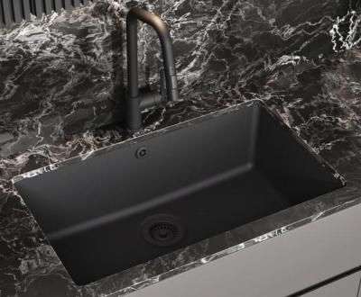 AquaGranite Modulo R19 chiuvetă mare din granit negru 76x43 cm instalare sub blat și pe blat cu dop din inox 1208970688