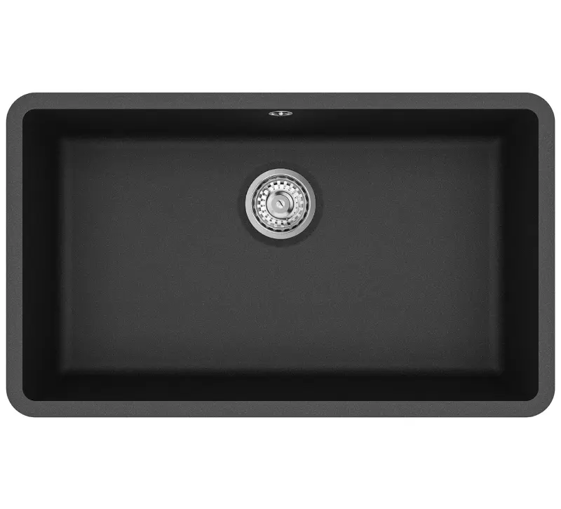 AquaGranite Modulo R19 chiuvetă mare din granit negru 76x43 cm instalare sub blat și pe blat cu dop din inox 1208970688