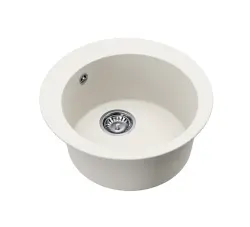 AquaGranite Lago Chiuvetă rotundă din granit alb deasupra blatului 505mm cu dop din inox și 1 orificiu pentru robinet 1208970689