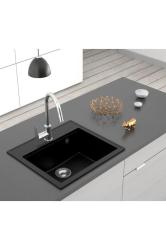 Chiuveta Dura Stretto din cuarț negru, montare deasupra, 56x51 cm, cu dop din inox și orificiu pentru robinet 1208970690