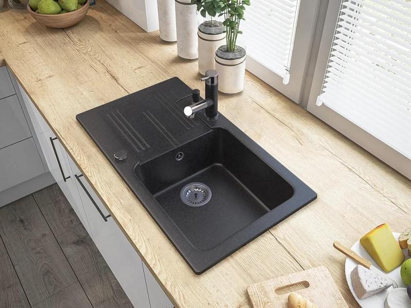 Robinet de bucătărie Graniteland Ceres cu aspect de piatră dură Arduin, cu gât extensibil și duș de mână cu dublă funcție 1208970706