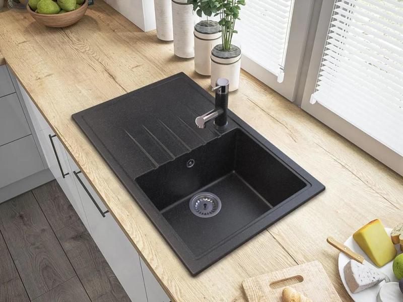 Robinet de bucătărie Graniteland Ceres cu aspect de piatră dură Arduin, cu gât extensibil și duș de mână cu dublă funcție 1208970706