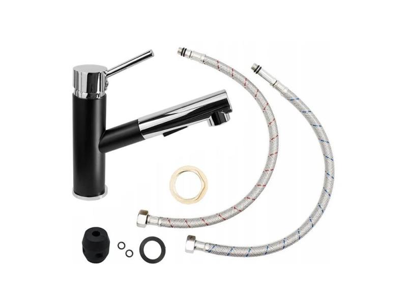 Granitland Ceres Robinet de bucătărie negru cu gura de scurgere extensibilă și duș de mână cu dublă funcție 1208970707