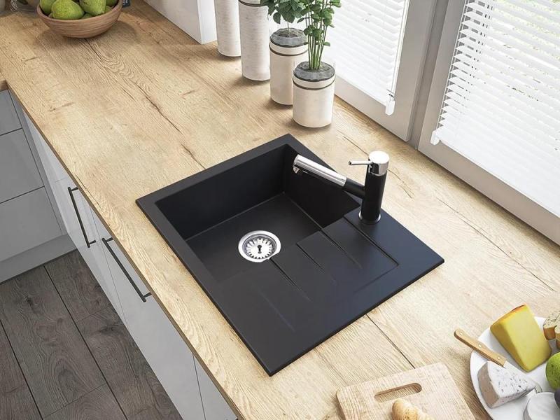 Granitland Ceres Robinet de bucătărie negru cu gura de scurgere extensibilă și duș de mână cu dublă funcție 1208970707