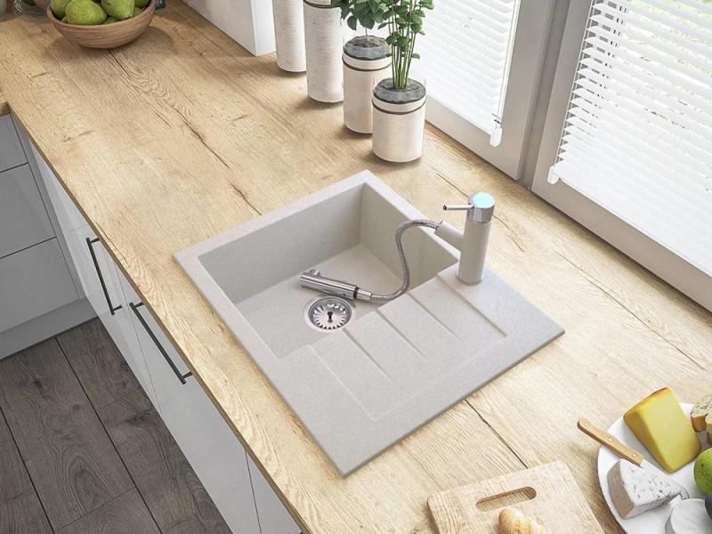 Baterie de bucătărie Graniteland Ceres Beige nisip cu gura de scurgere extensibilă și duș de mână cu dublă funcție 1208970708