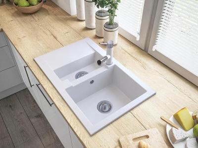 Graniteland Ceres Baterie de Bucătărie Albă cu Scurgere Extensibilă și Duș cu Dublă Funcție 1208970709