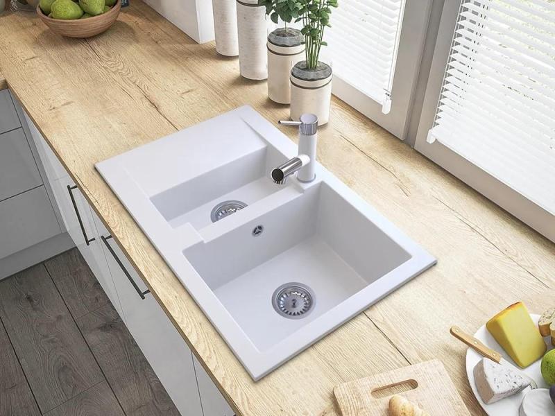 Graniteland Ceres Baterie de Bucătărie Albă cu Scurgere Extensibilă și Duș cu Dublă Funcție 1208970709