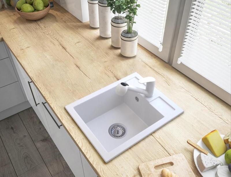 Graniteland Rhea Baterie de bucătărie Albă cu Pipă Extensibilă și Duș de Mână cu Dublă Funcție 1208970714