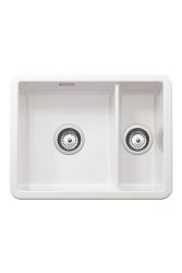 Ausmann Ceramic Ember Chiuvetă Ceramică Albă cu O cuvă și jumătate, montare pe blat și sub blat 495 x 370 mm cu dopuri din inox 1208970736